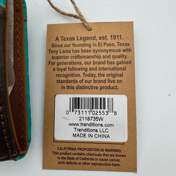 Tony Lama Teal Western RFID Wallet Floral Embossed Brown Flap Snap Closure NWT - Picture 9 of 11